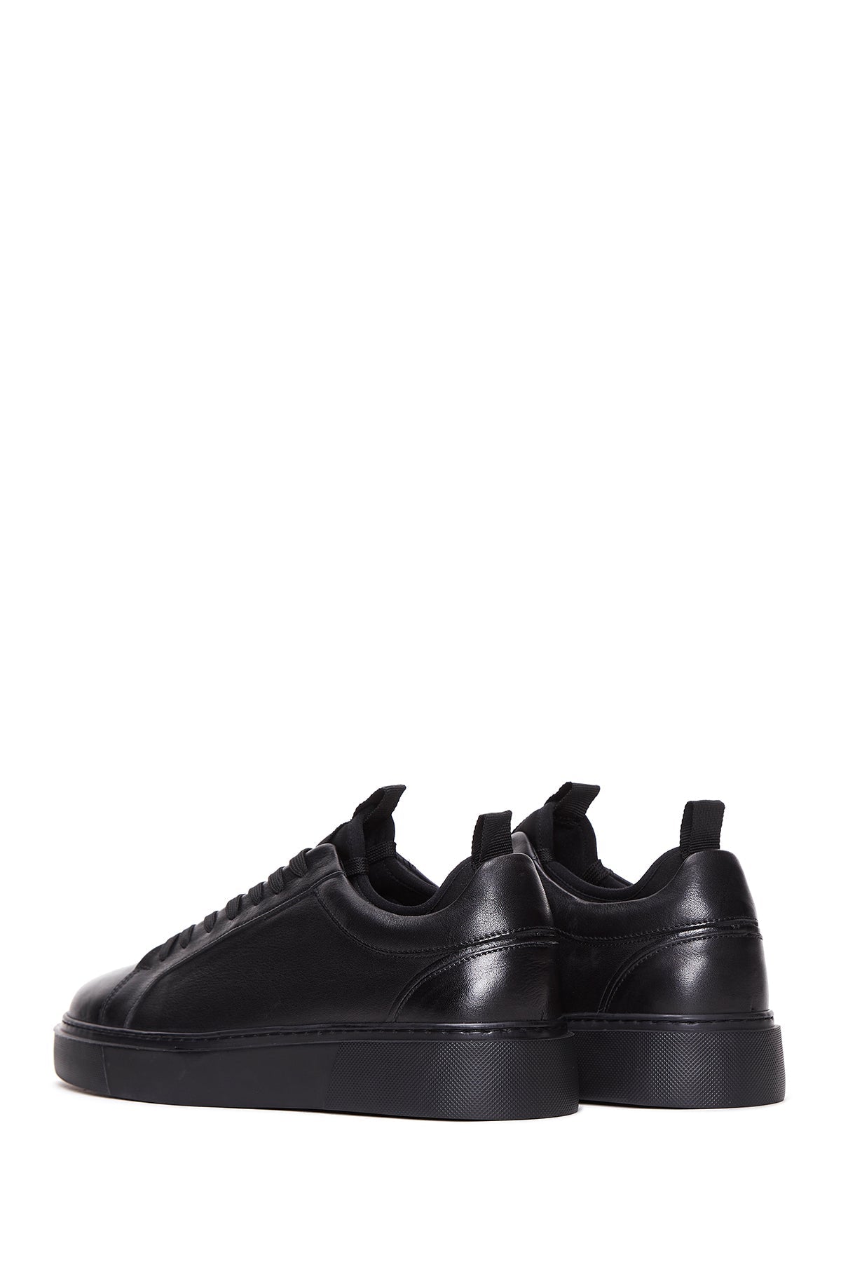 Erkek Siyah Bağcıklı Kalın Tabanlı Deri Sneaker