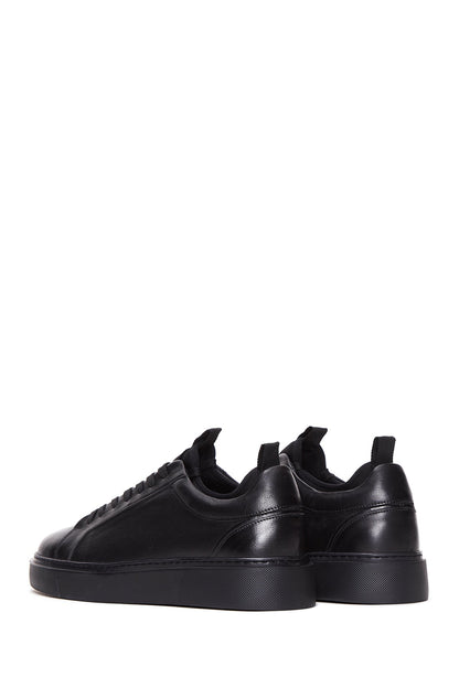 Erkek Siyah Bağcıklı Kalın Tabanlı Deri Sneaker