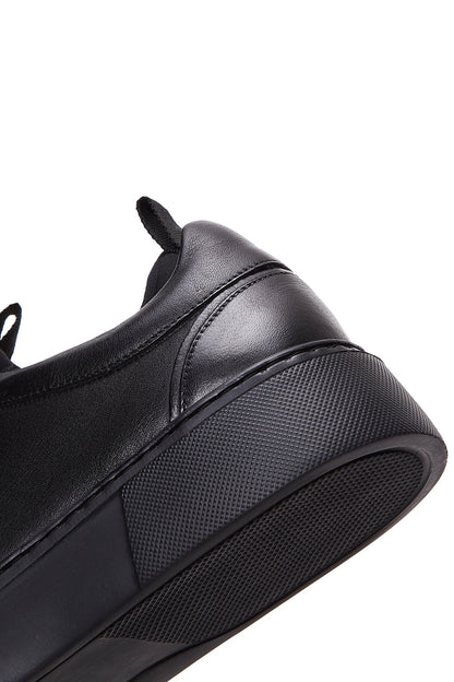 Erkek Siyah Bağcıklı Kalın Tabanlı Deri Sneaker
