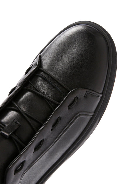 Erkek Siyah Bağcıklı Deri Sneaker