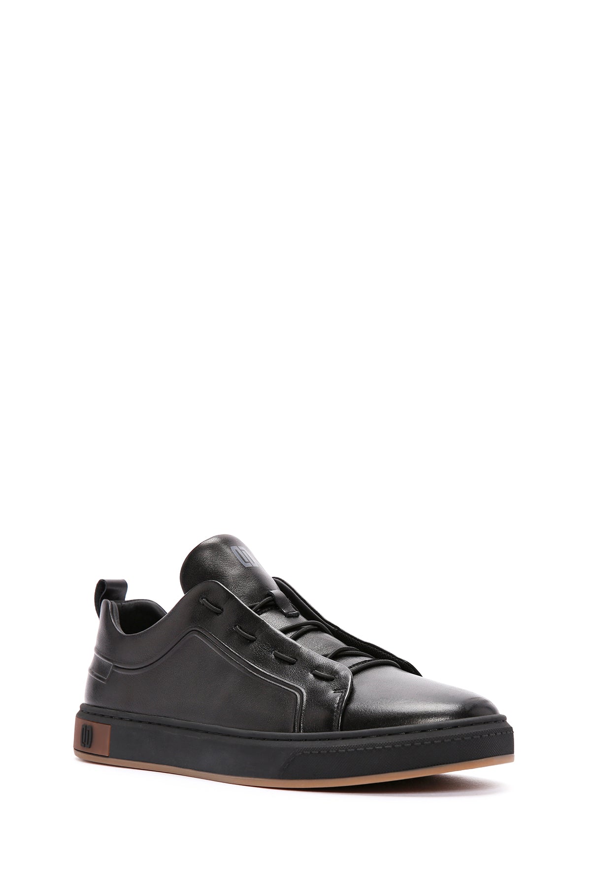 Erkek Siyah Bağcıklı Deri Sneaker