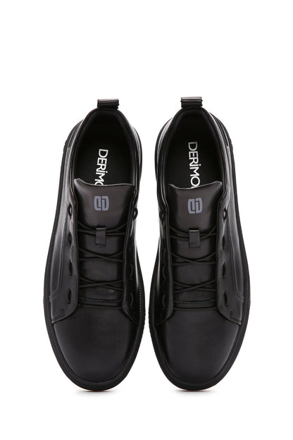 Erkek Siyah Bağcıklı Deri Sneaker