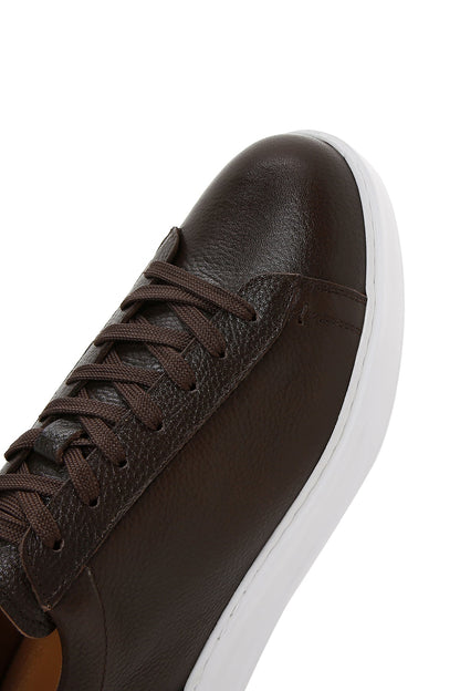Erkek Kahverengi Bağcıklı Kalın Tabanlı Deri Sneaker