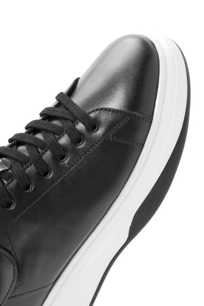 Erkek Siyah Bağcıklı Kalın Tabanlı Deri Sneaker