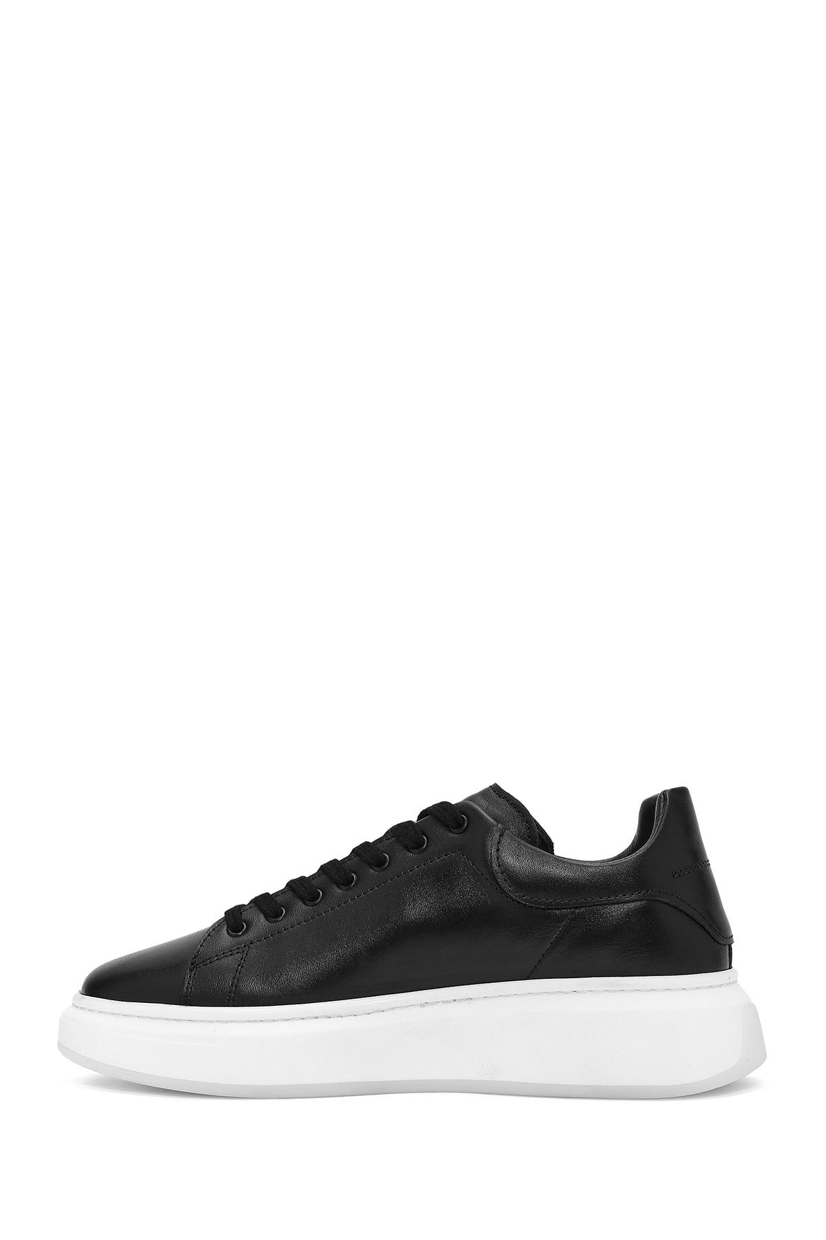 Erkek Siyah Bağcıklı Kalın Tabanlı Deri Sneaker