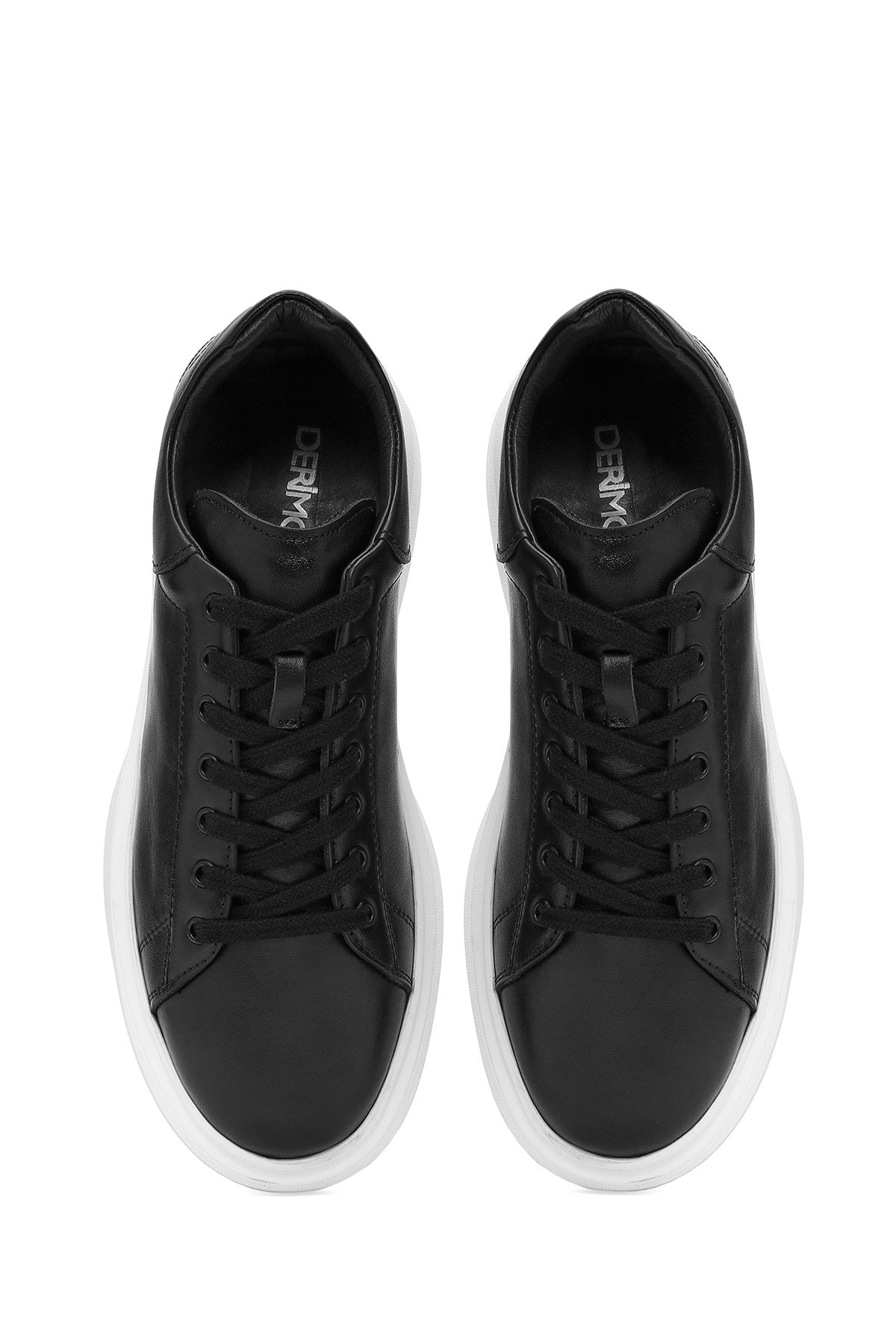 Erkek Siyah Bağcıklı Kalın Tabanlı Deri Sneaker