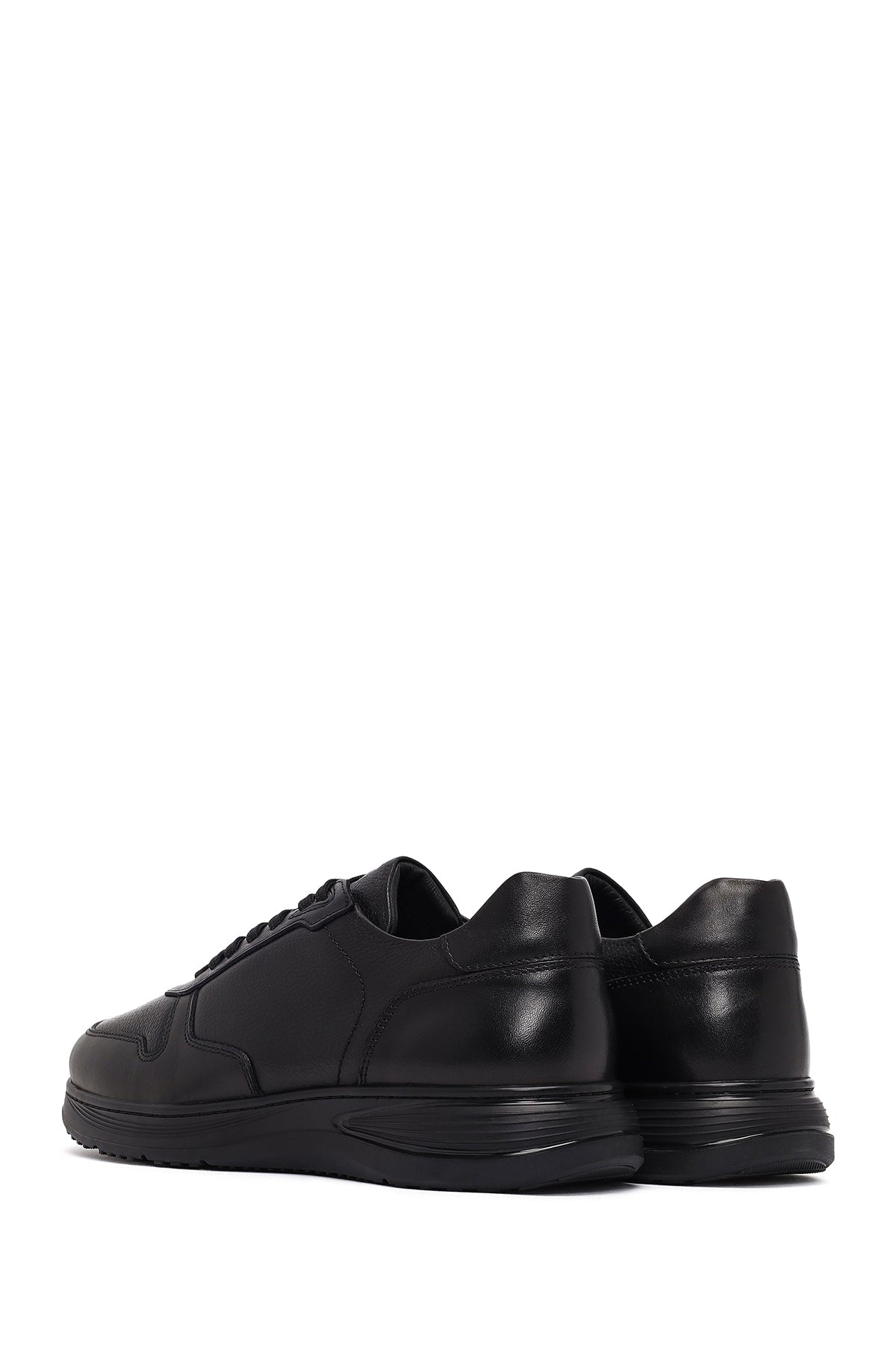 Erkek Siyah Bağcıklı Deri Casual Sneaker