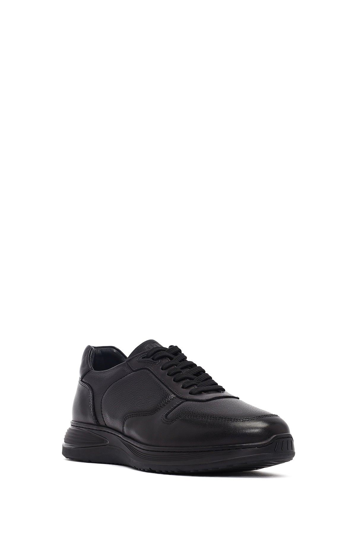 Erkek Siyah Bağcıklı Deri Casual Sneaker
