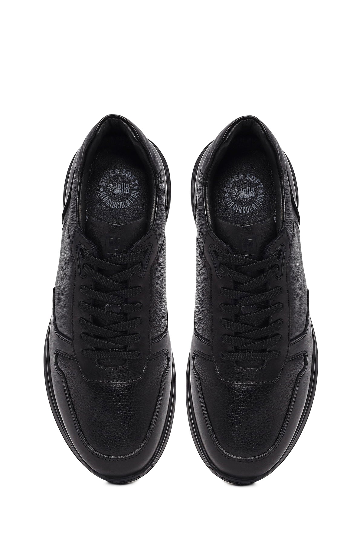 Erkek Siyah Bağcıklı Deri Casual Sneaker