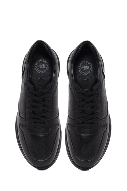 Erkek Siyah Bağcıklı Deri Casual Sneaker