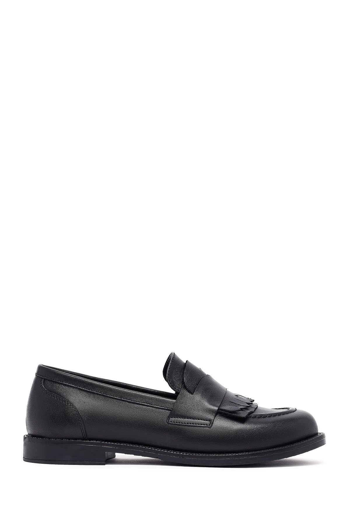Kadın Siyah Deri Maskülen Loafer