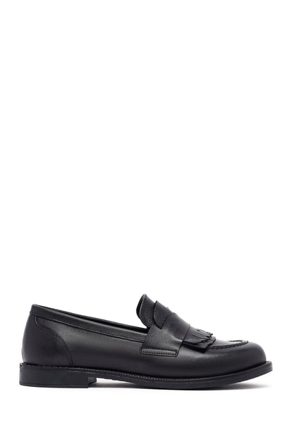 Kadın Siyah Deri Maskülen Loafer