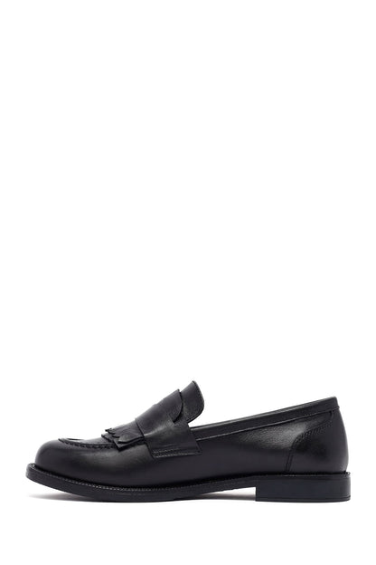 Kadın Siyah Deri Maskülen Loafer