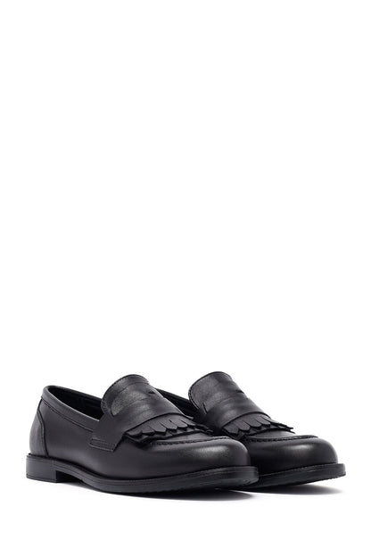 Kadın Siyah Deri Maskülen Loafer