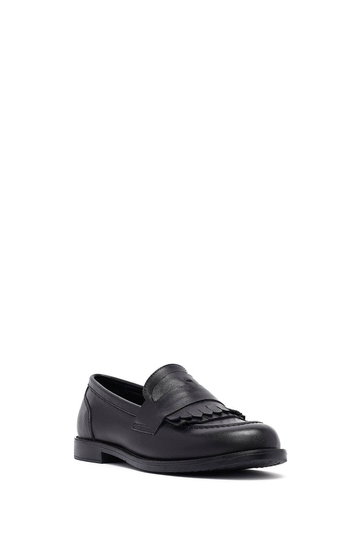 Kadın Siyah Deri Maskülen Loafer