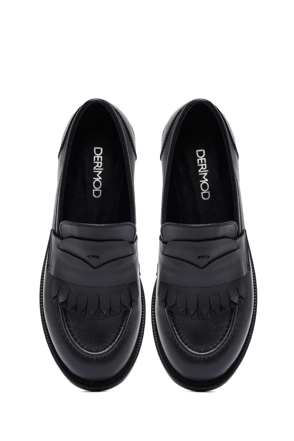 Kadın Siyah Deri Maskülen Loafer