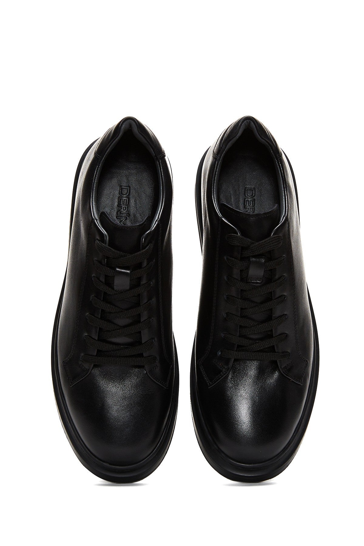 Erkek Siyah Bağcıklı Deri Sneaker