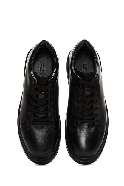 Erkek Siyah Bağcıklı Deri Sneaker