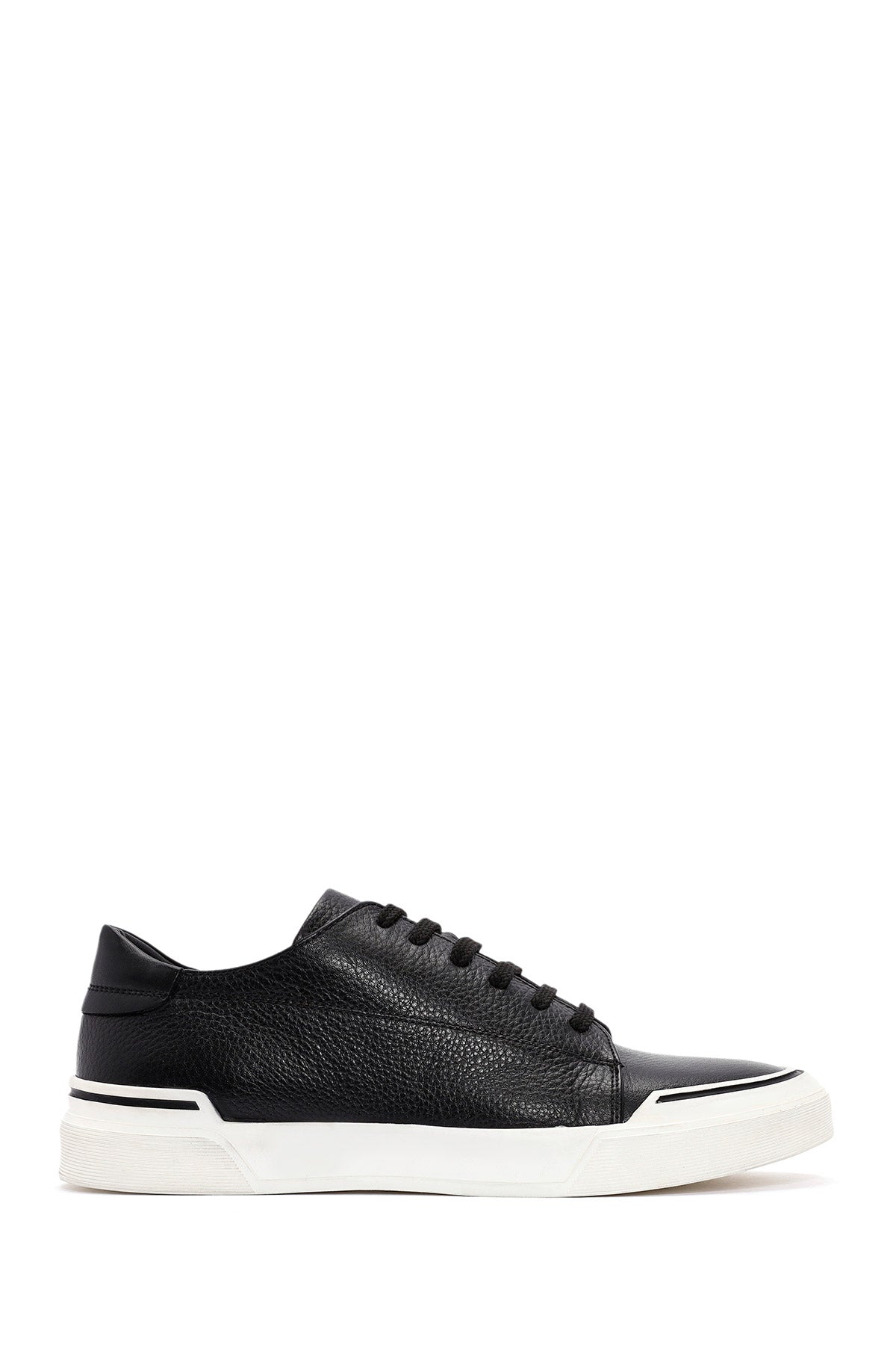 Erkek Siyah Bağcıklı Deri Sneaker