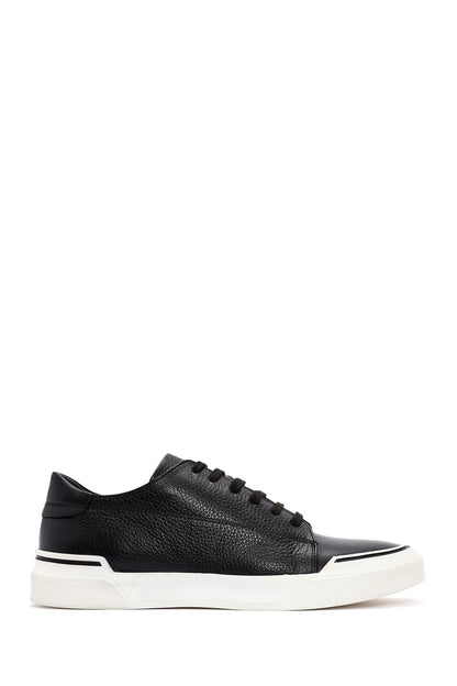 Erkek Siyah Bağcıklı Deri Sneaker