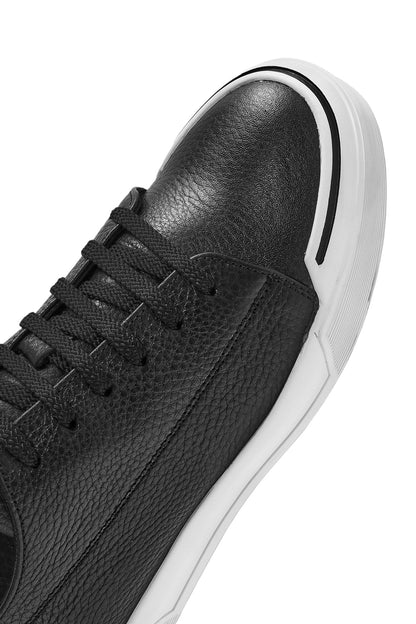 Erkek Siyah Bağcıklı Deri Sneaker