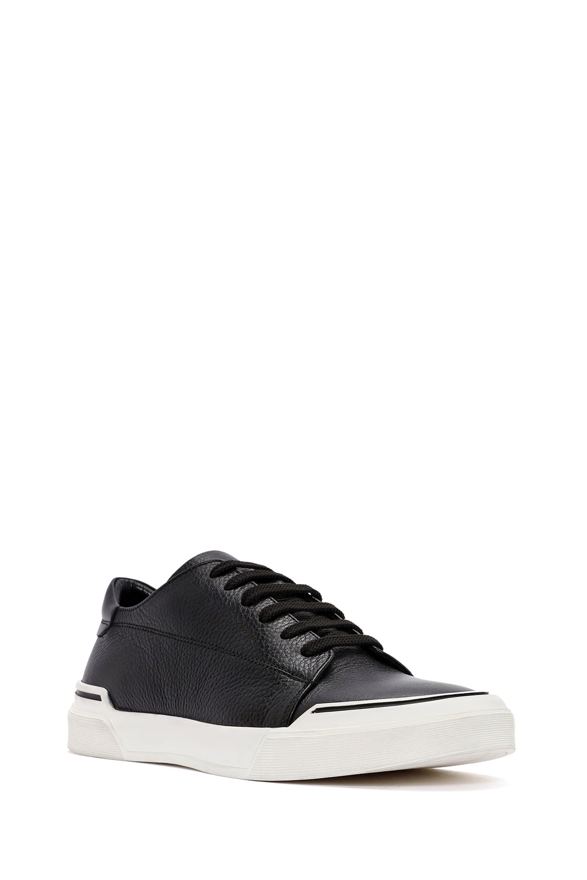 Erkek Siyah Bağcıklı Deri Sneaker