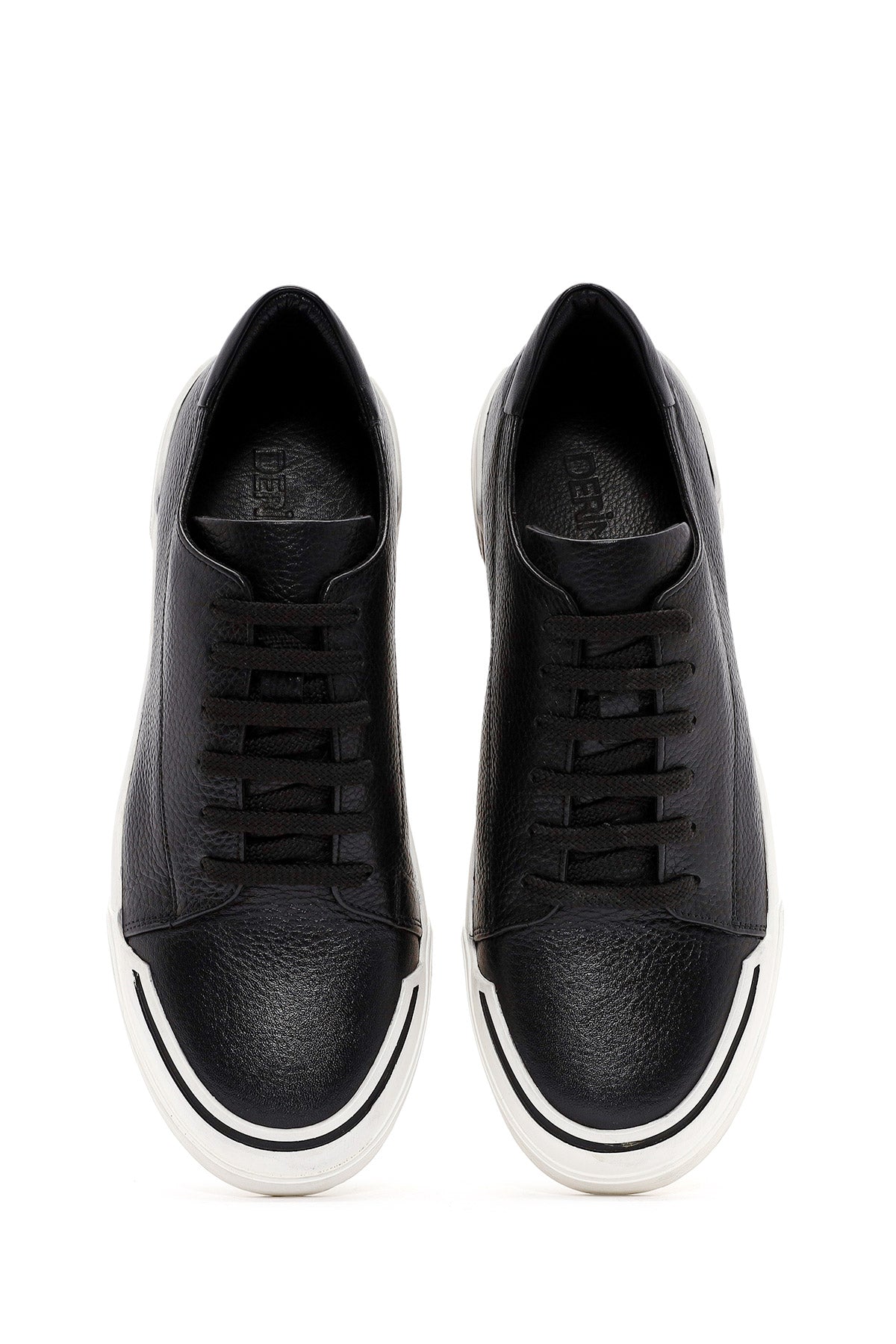 Erkek Siyah Bağcıklı Deri Sneaker