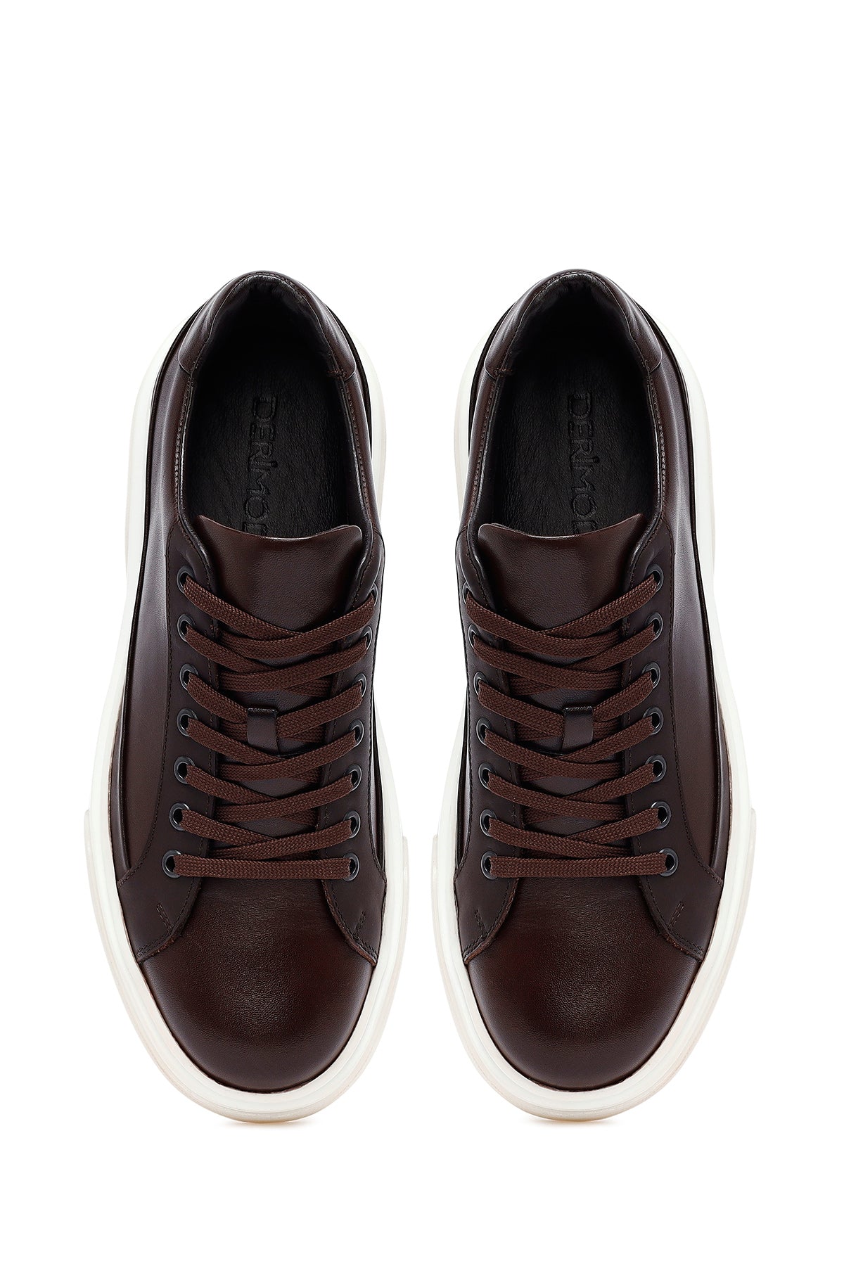 Erkek Kahverengi Bağcıklı Kalın Tabanlı Deri Sneaker
