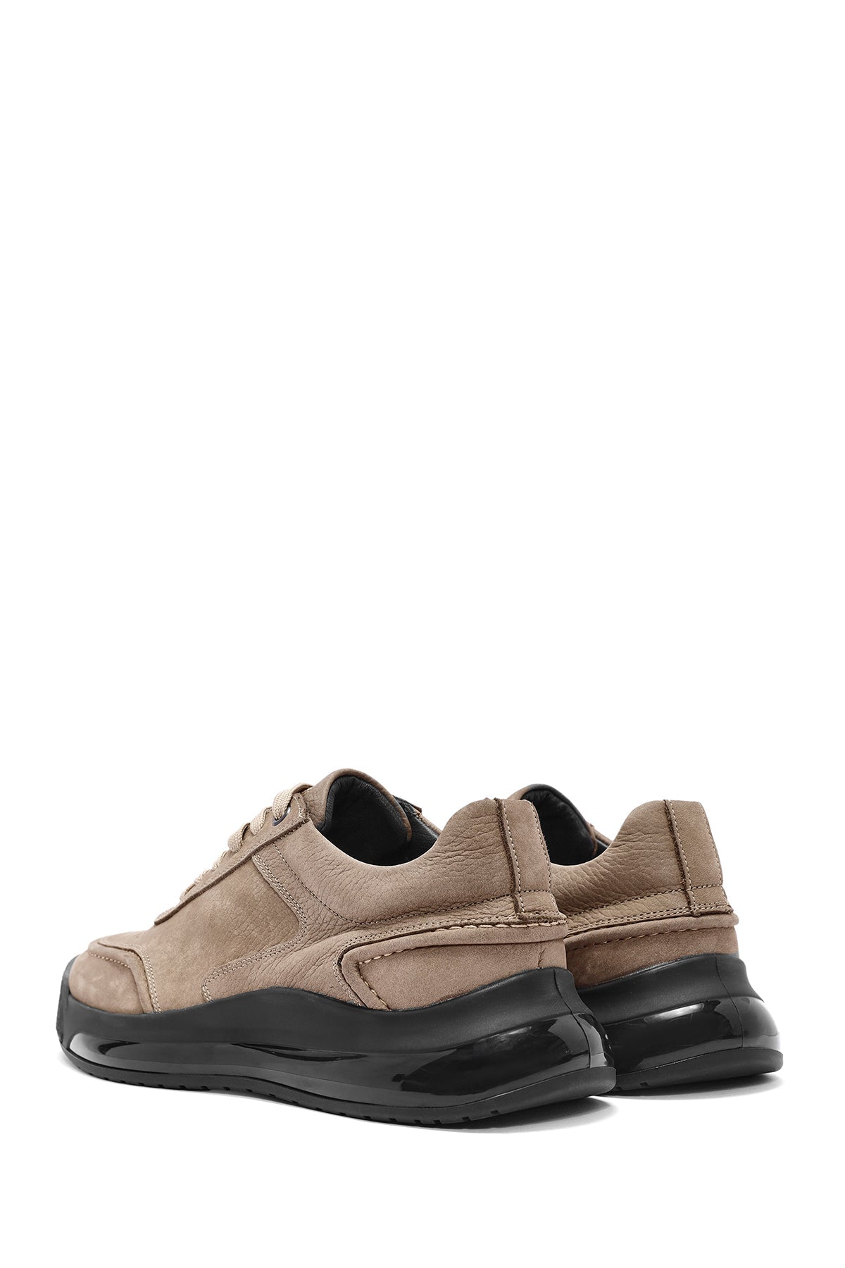 Erkek Vizon Bağcıklı Kalın Tabanlı Nubuk Deri Sneaker
