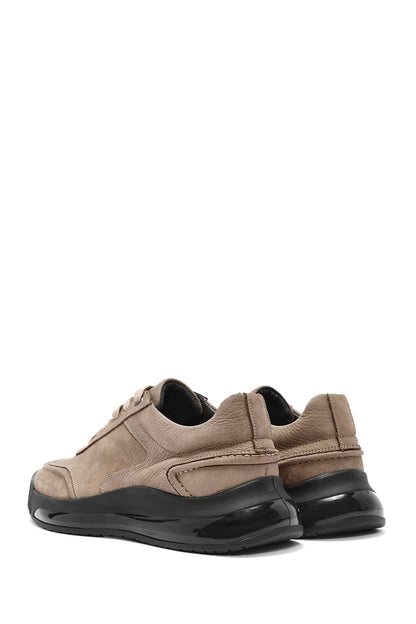 Erkek Vizon Bağcıklı Kalın Tabanlı Nubuk Deri Sneaker