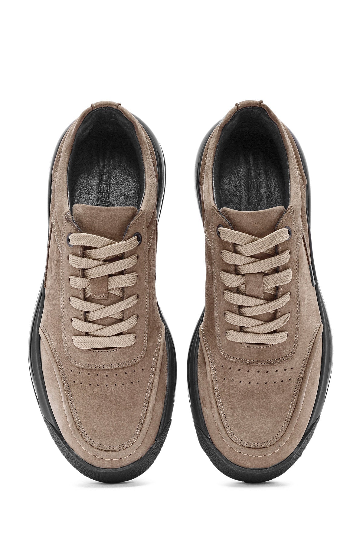 Erkek Vizon Bağcıklı Kalın Tabanlı Nubuk Deri Sneaker