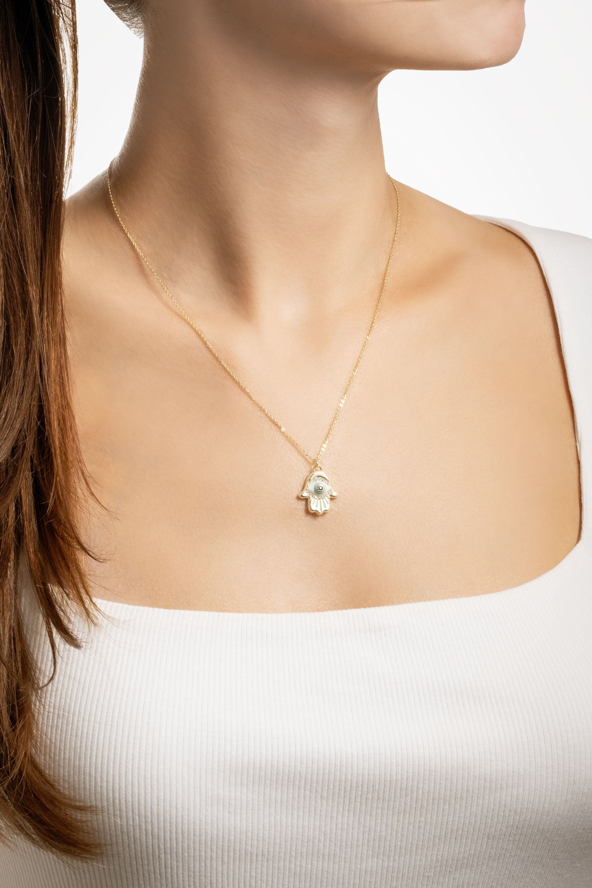 Fatma Ana Eli 18 Ayar Sarı Altın Kaplama 45 Cm Gümüş Kolye 5163860144