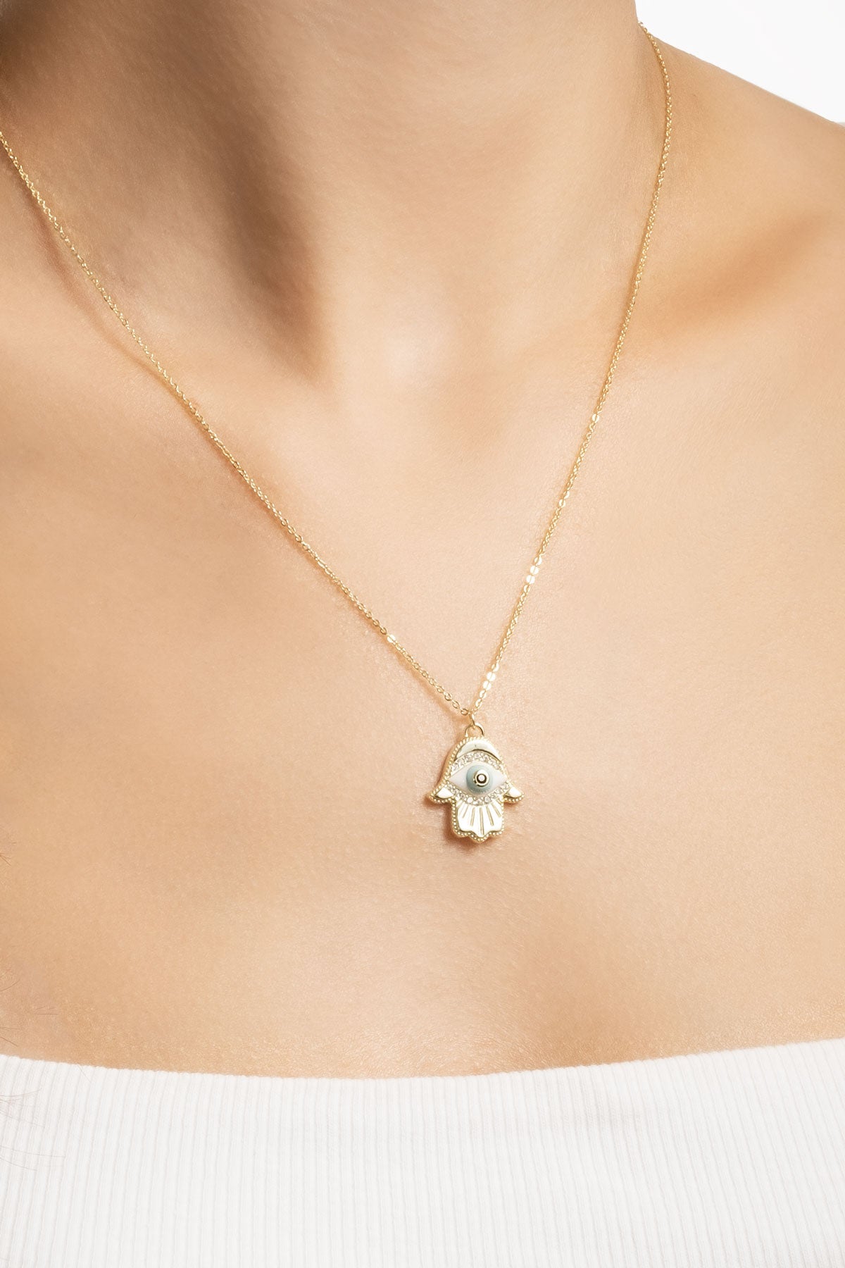 Fatma Ana Eli 18 Ayar Sarı Altın Kaplama 45 Cm Gümüş Kolye 5163860144