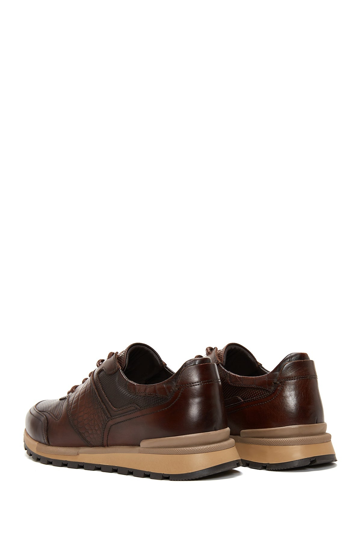Erkek Kahverengi Bağcıklı Deri Casual Sneaker