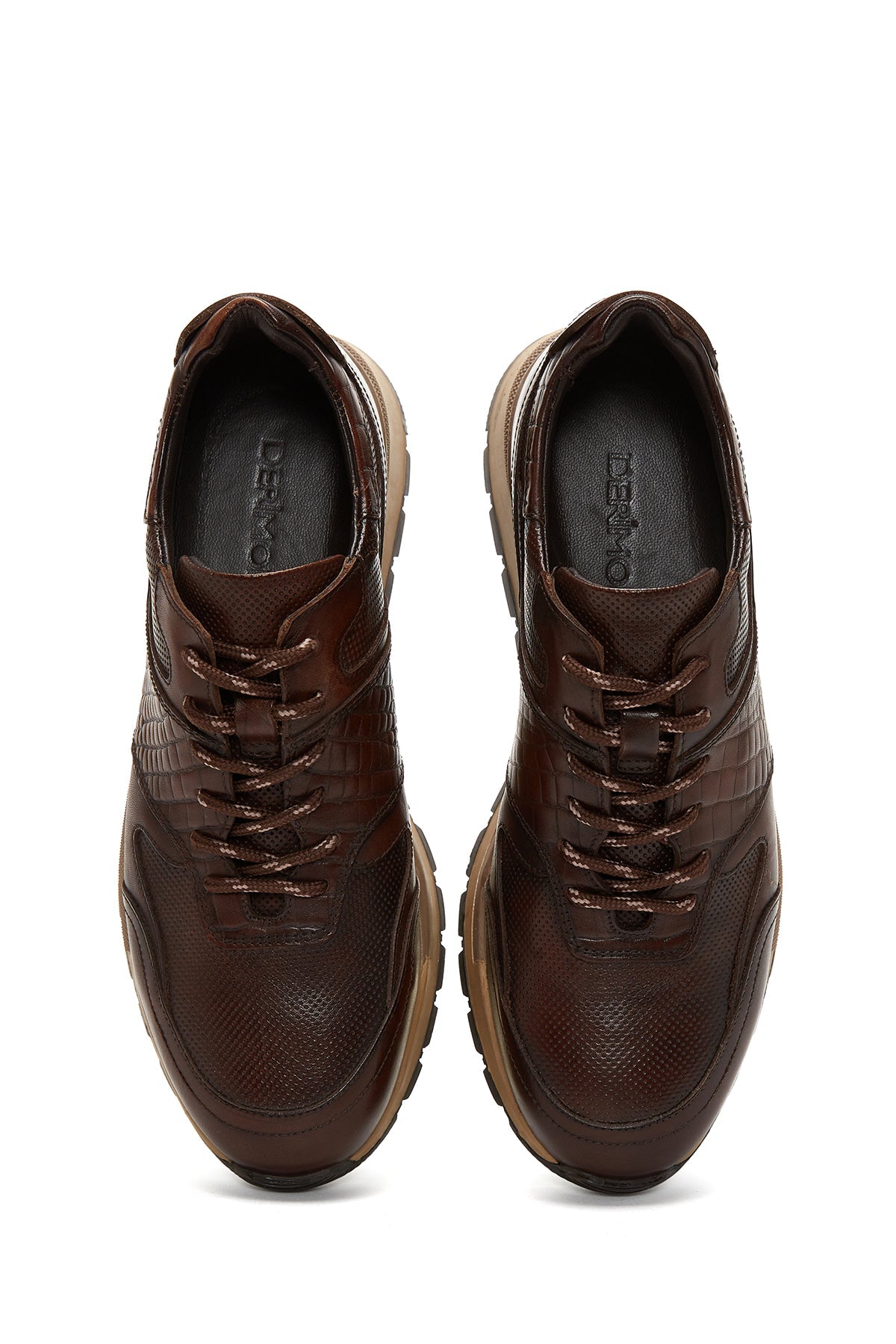 Erkek Kahverengi Bağcıklı Deri Casual Sneaker