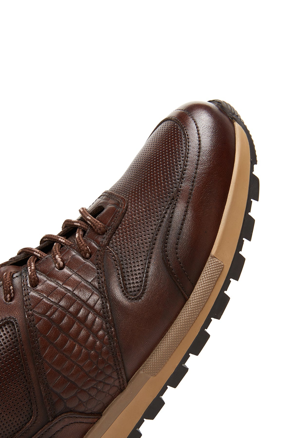Erkek Kahverengi Bağcıklı Deri Casual Sneaker