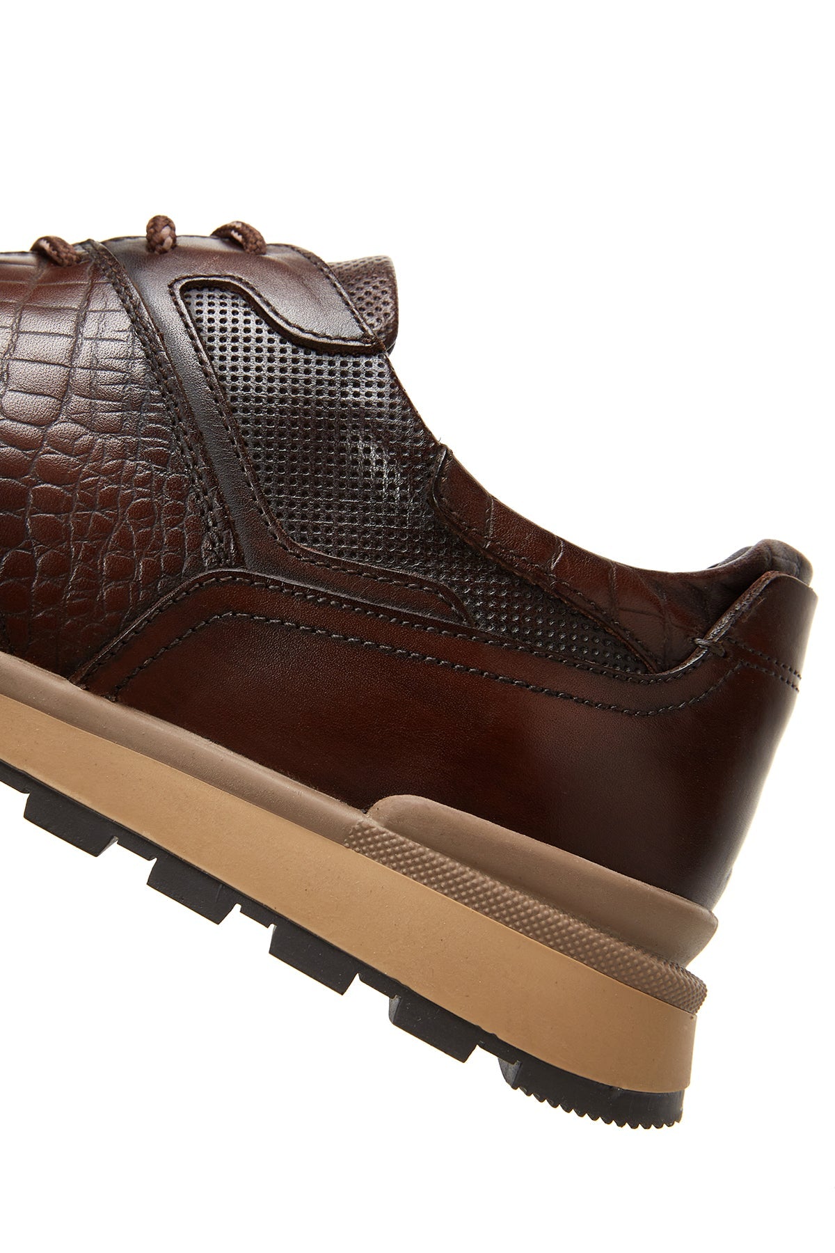 Erkek Kahverengi Bağcıklı Deri Casual Sneaker
