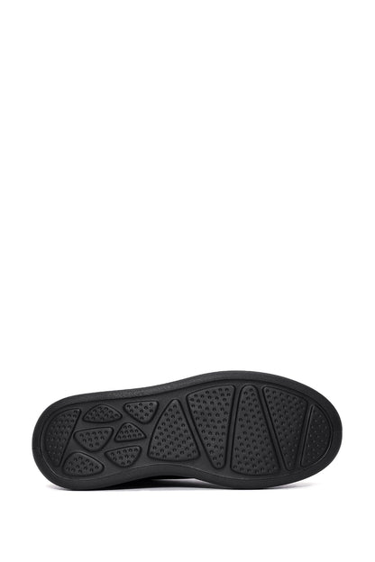 Erkek Siyah Bağcıklı Kalın Tabanlı Deri Sneaker
