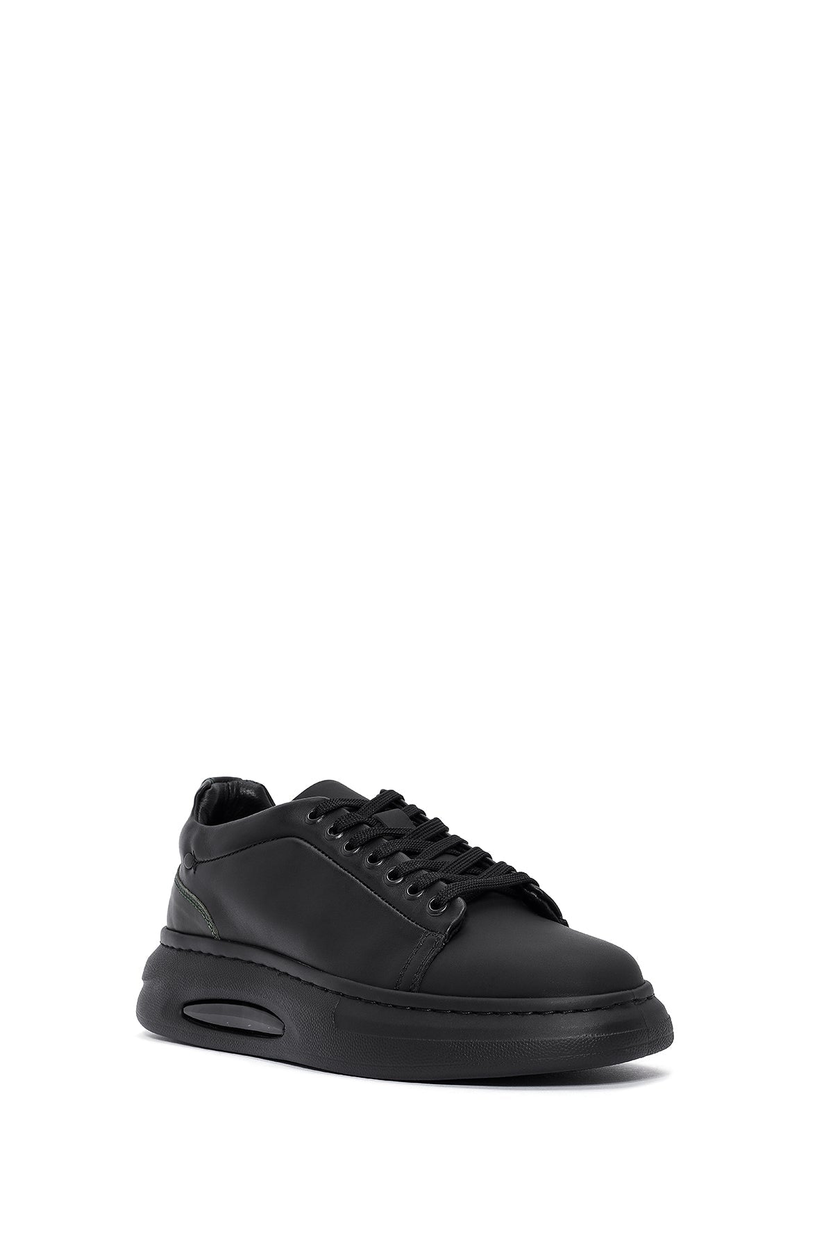 Erkek Siyah Bağcıklı Kalın Tabanlı Deri Sneaker