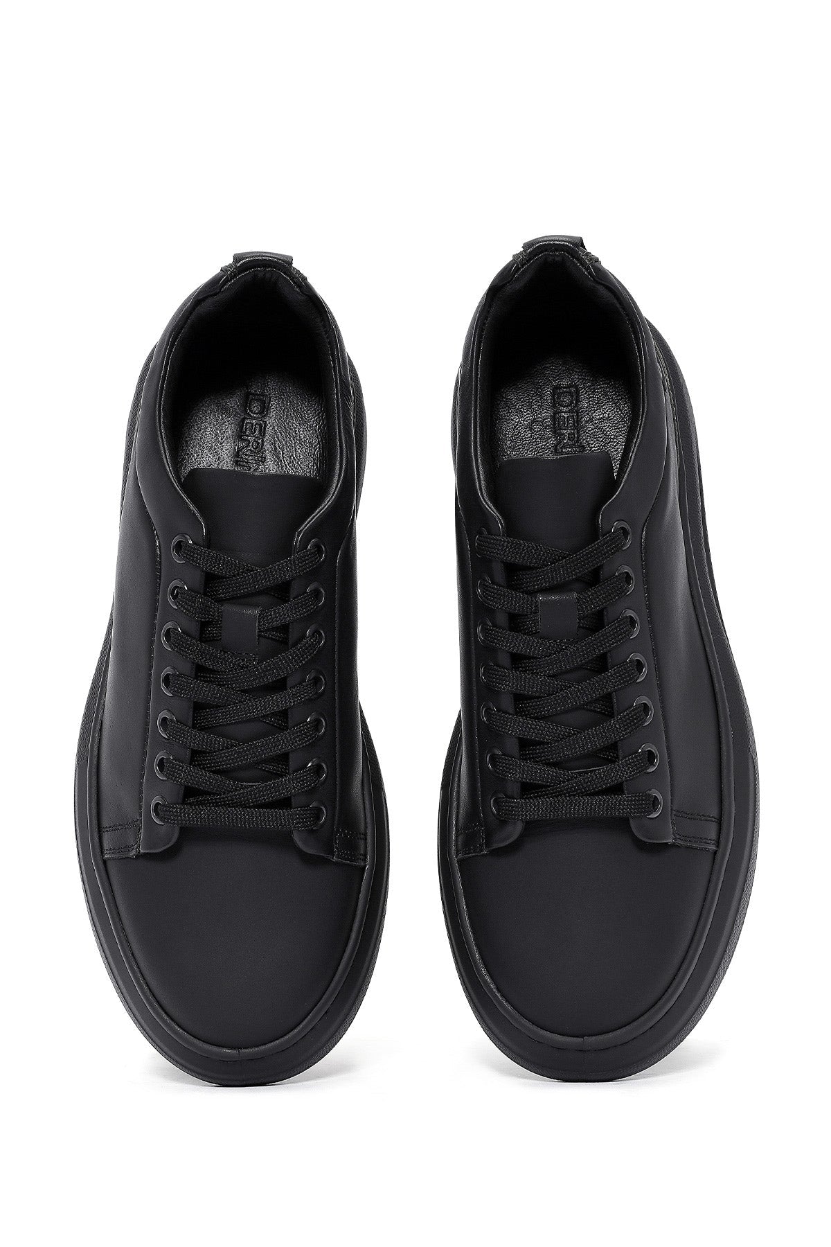 Erkek Siyah Bağcıklı Kalın Tabanlı Deri Sneaker