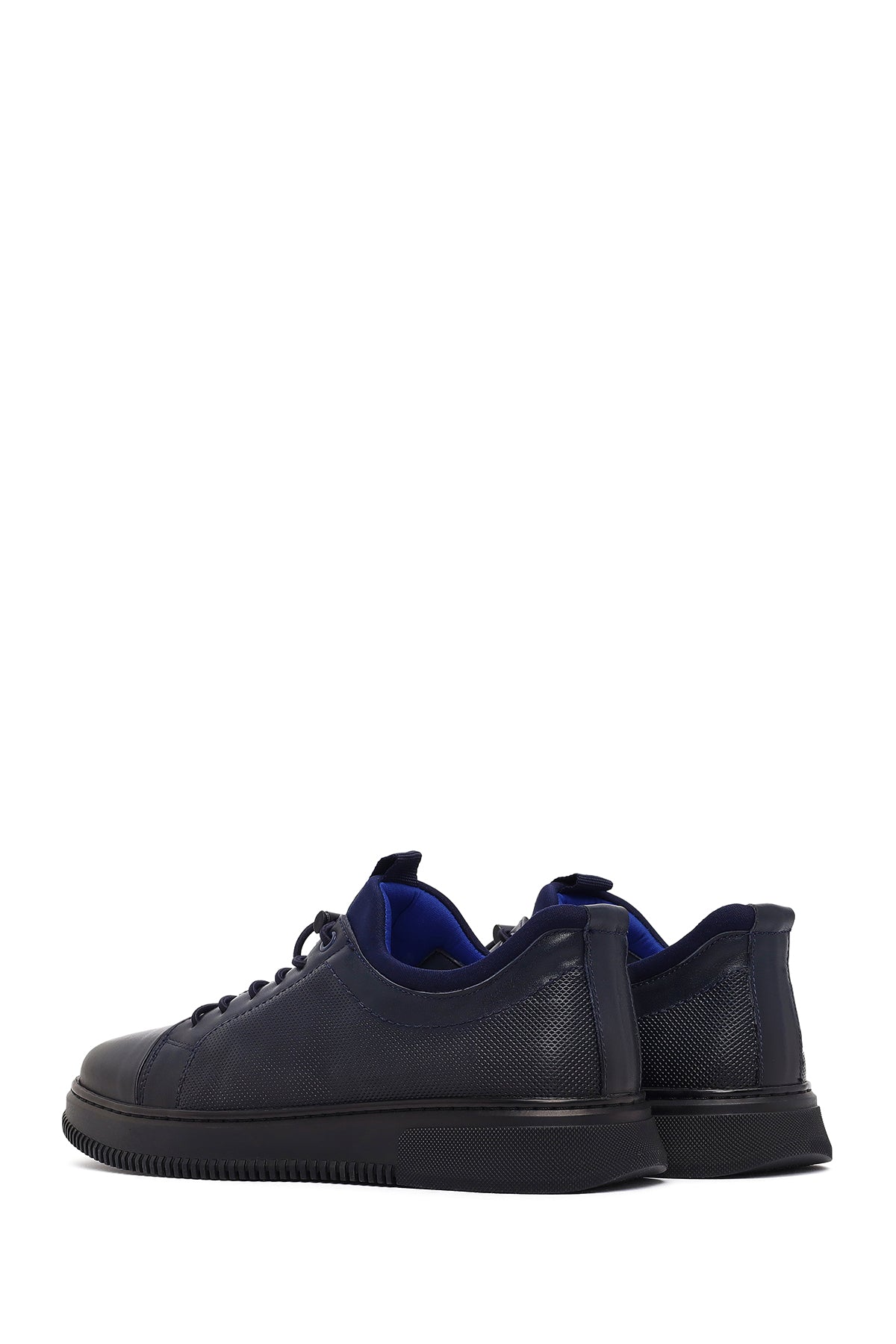 Erkek Lacivert Bağcıklı Deri Sneaker
