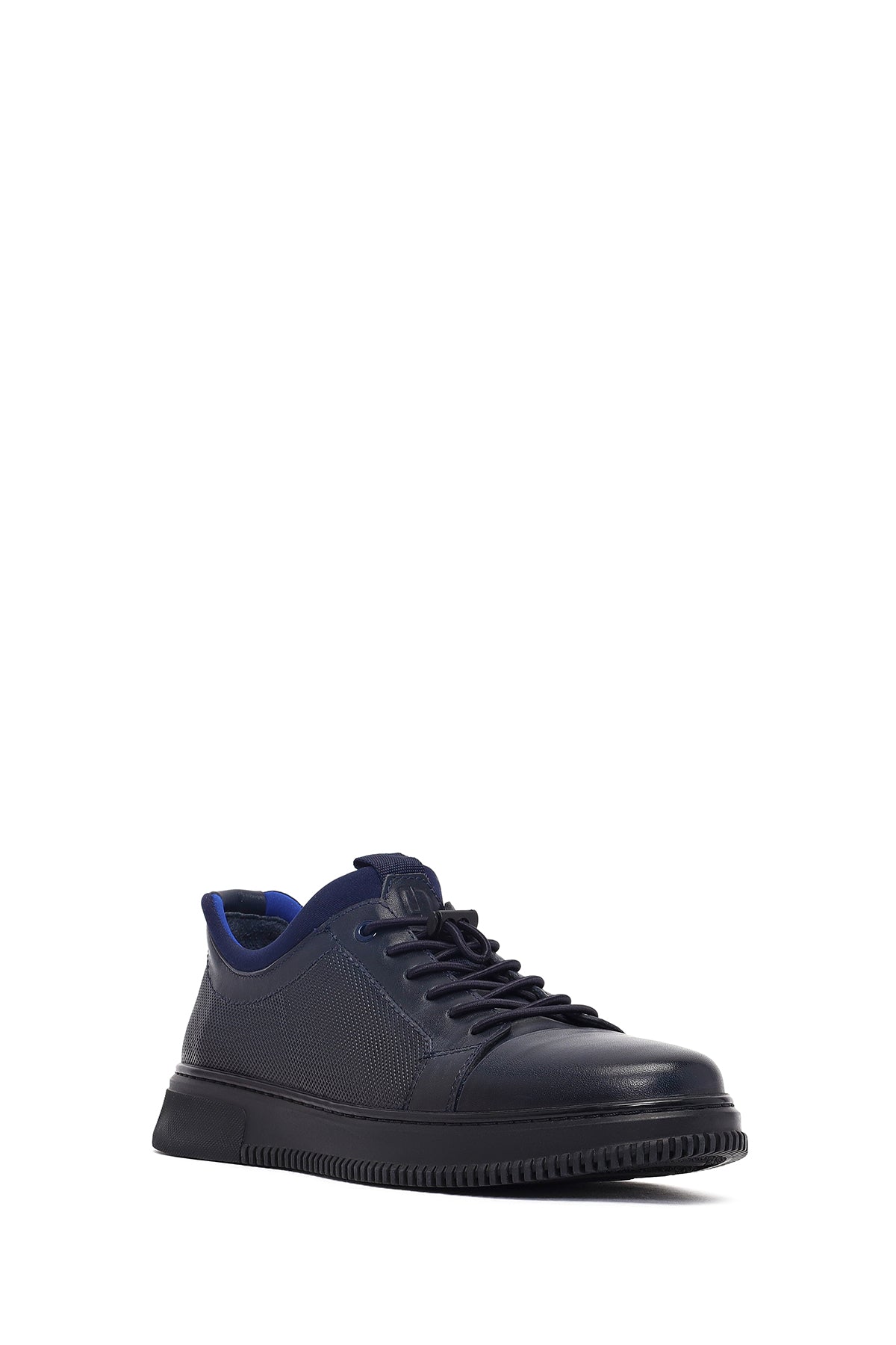 Erkek Lacivert Bağcıklı Deri Sneaker