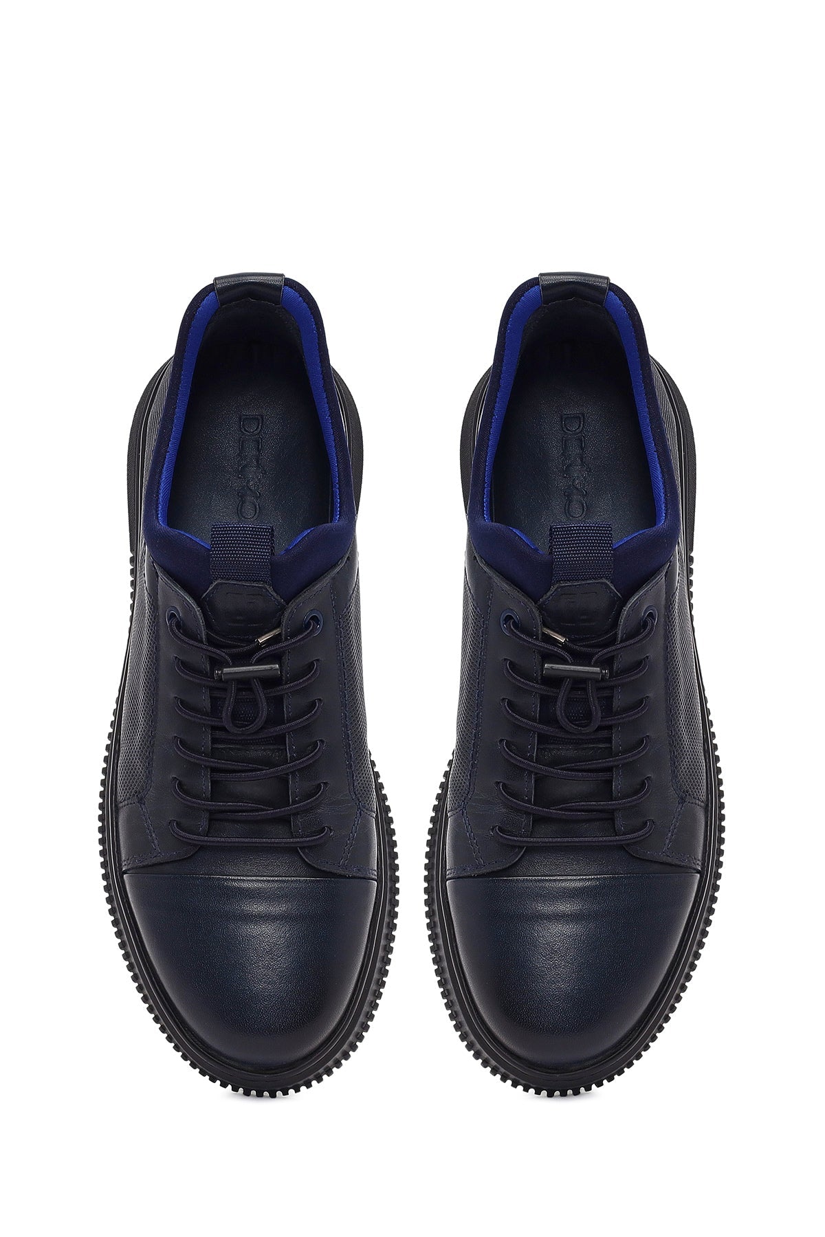 Erkek Lacivert Bağcıklı Deri Sneaker