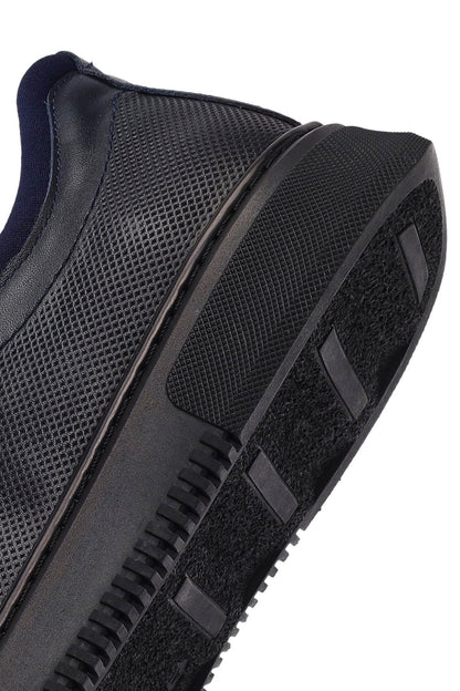 Erkek Lacivert Bağcıklı Deri Sneaker