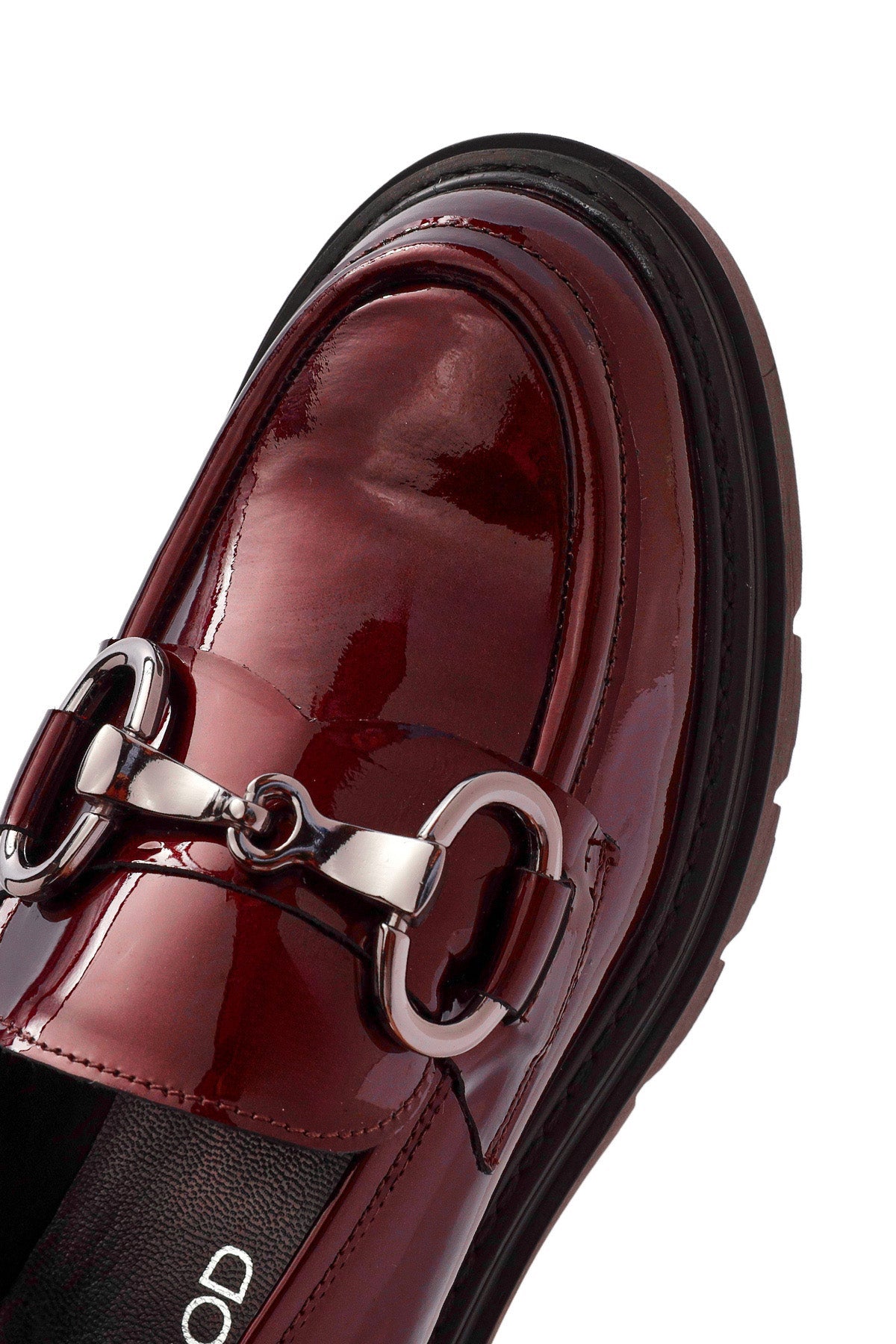 Kadın Bordo Toka Detaylı Rugan Deri Maskülen Loafer