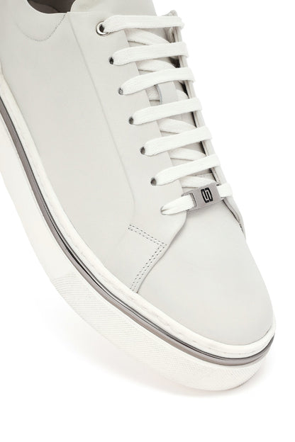 Erkek Beyaz Bağcıklı Deri Sneaker