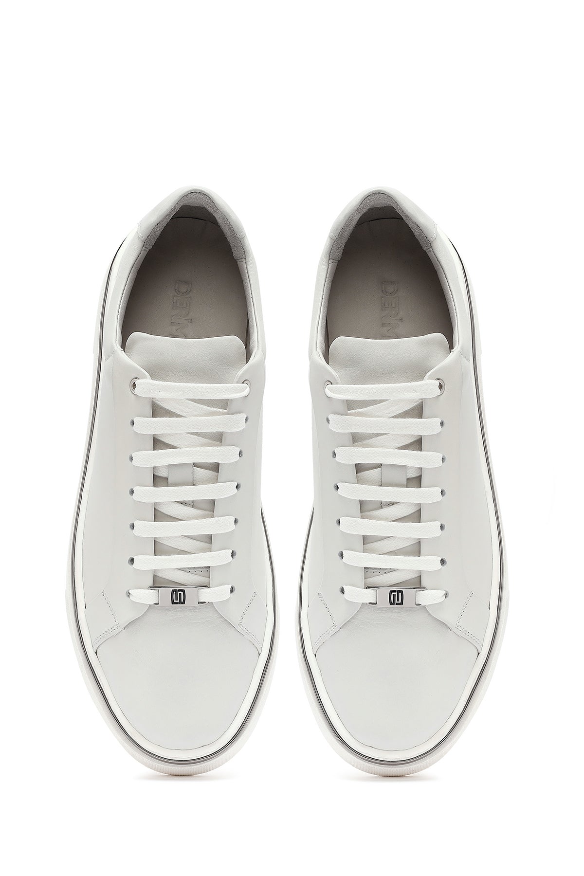 Erkek Beyaz Bağcıklı Deri Sneaker