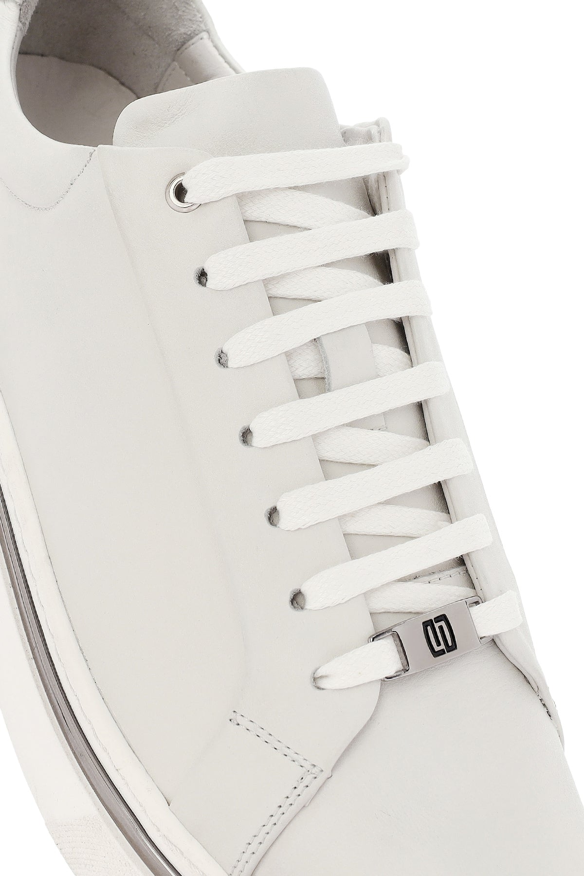 Erkek Beyaz Bağcıklı Deri Sneaker