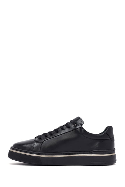 Erkek Siyah Bağcıklı Deri Sneaker