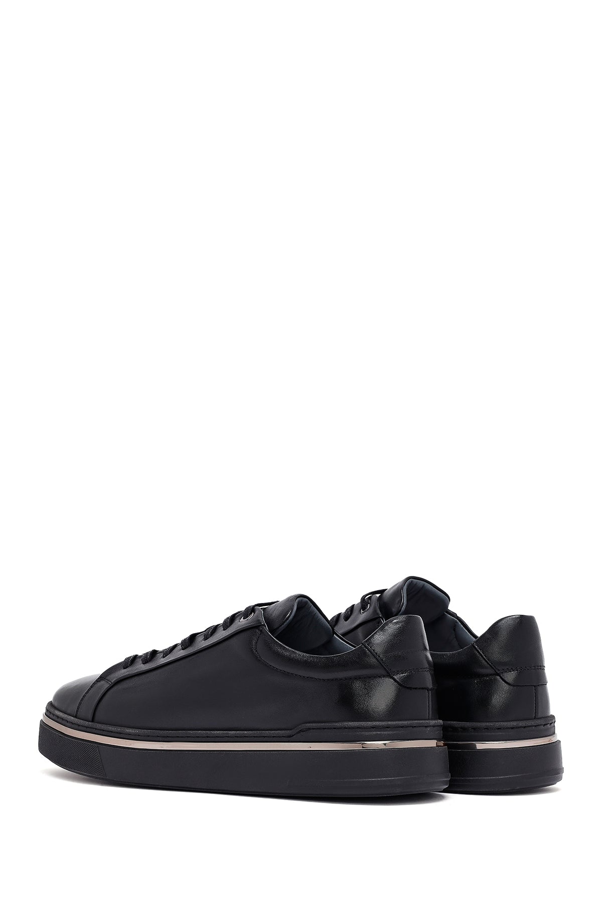 Erkek Siyah Bağcıklı Deri Sneaker